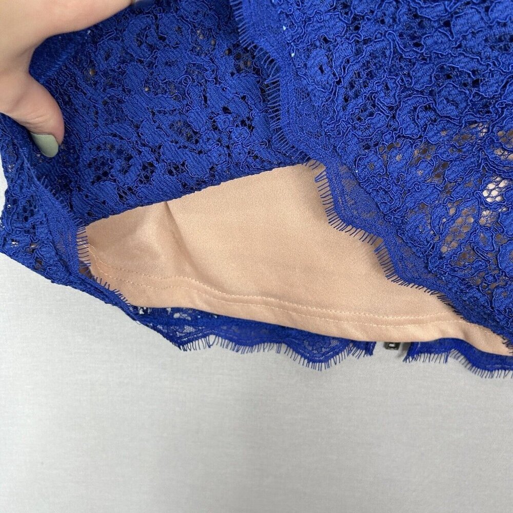 Adrianna Papell Womens Dress 4 Blue Lace Overlay Sheath Evening Modest Elegant - Picture 10 of 14